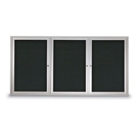 United Visual Products 96"x48" 3-Door Enclosed Outdoor Letterboard, Black Felt/Satin UV1163DTD9648-SATIN-BLACK